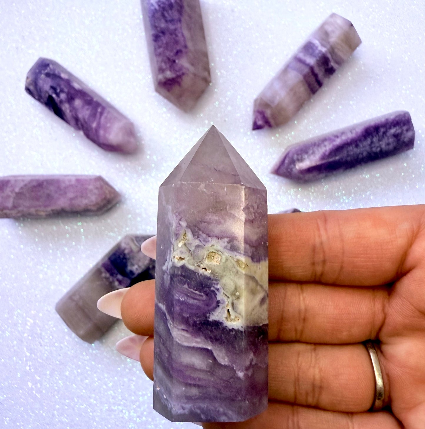 Rare Purple Silk Fluorite Point Tower 81g