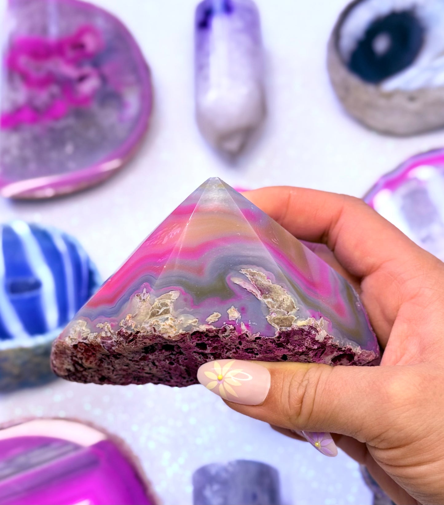 Pink Australian Agate Basecut Freeform Standing Generator Tower Dyed Natural Crystal ‘Paris’ 486g