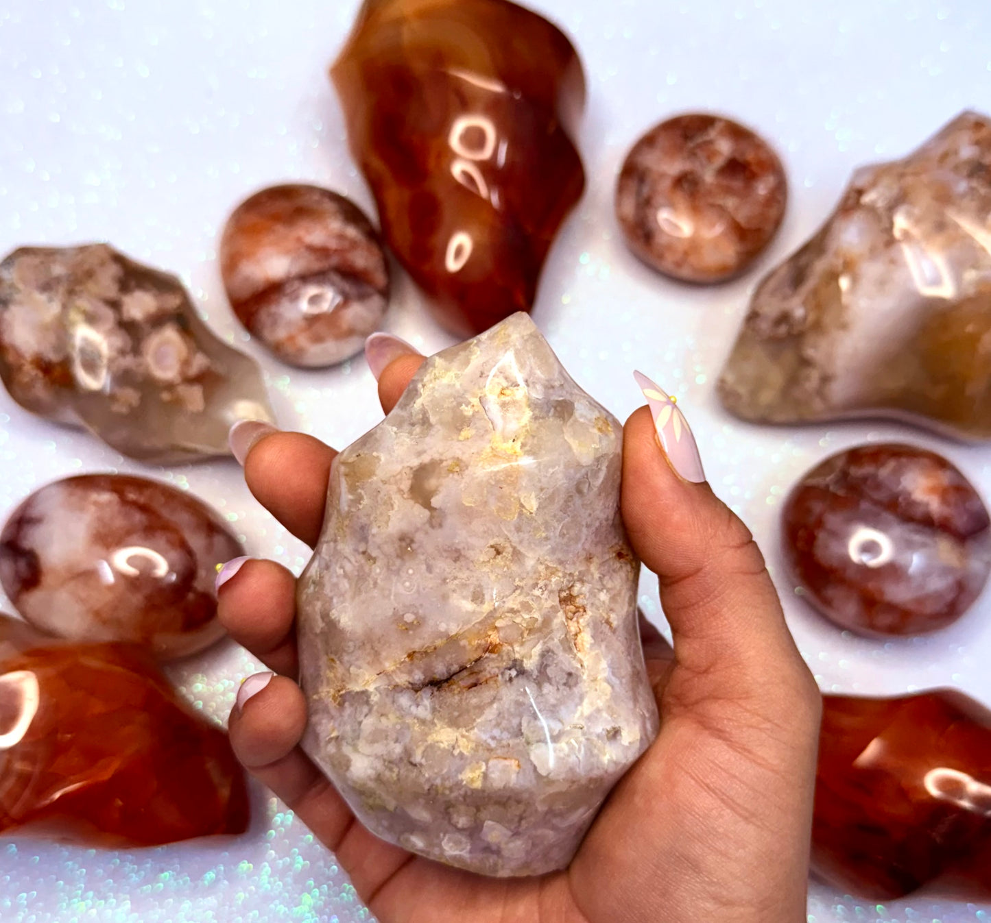 Flower Agate Freeform Flame Crystal Tower ‘Frances’ 353g