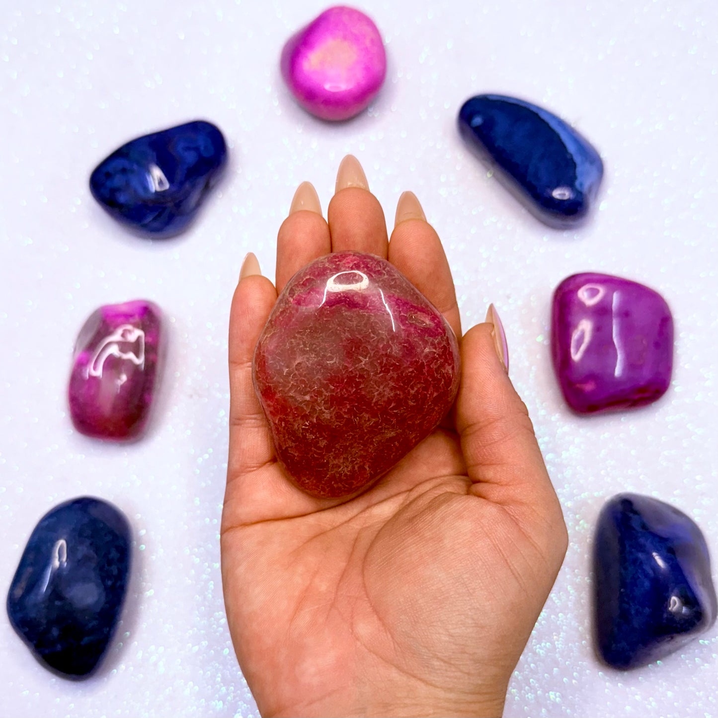 Pink Agate Dyed Palm Stone #1