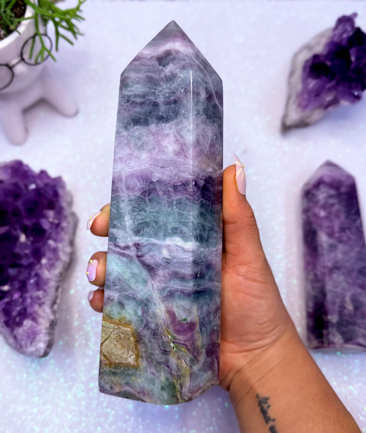Rainbow Fluorite Point Tower Crystal Generator ‘Faith’ 1.47kg
