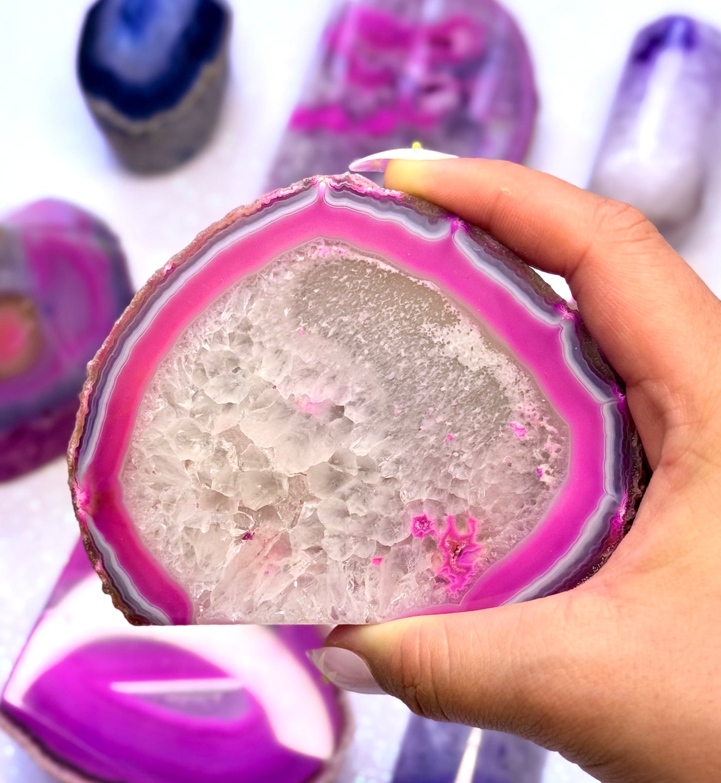 Pink Agate Basecut Freeform Standing Tower Dyed Crystal ‘Paloma’ 395g