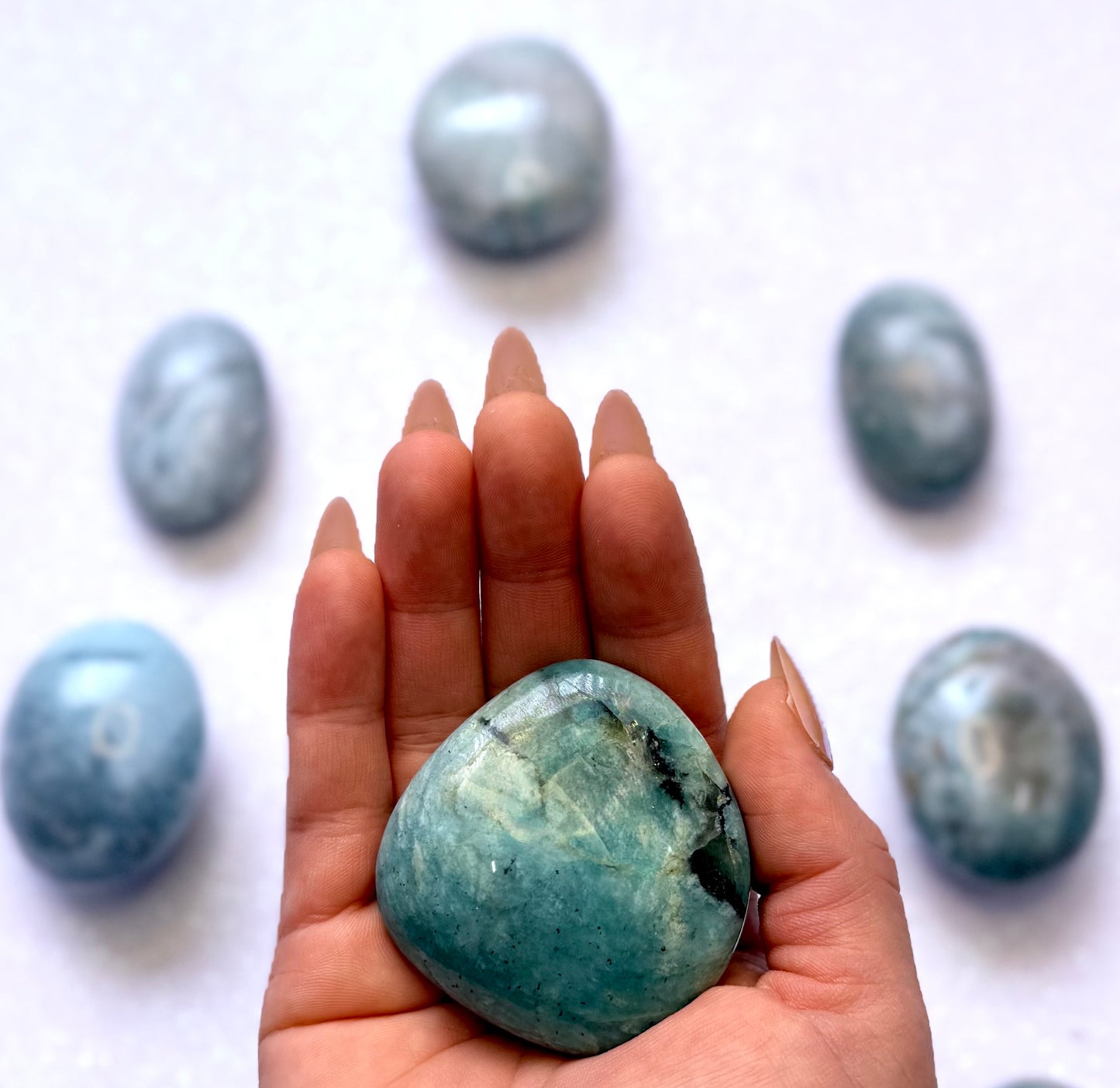 Amazonite Palm Stone with Black Tourmaline Inclusions #12