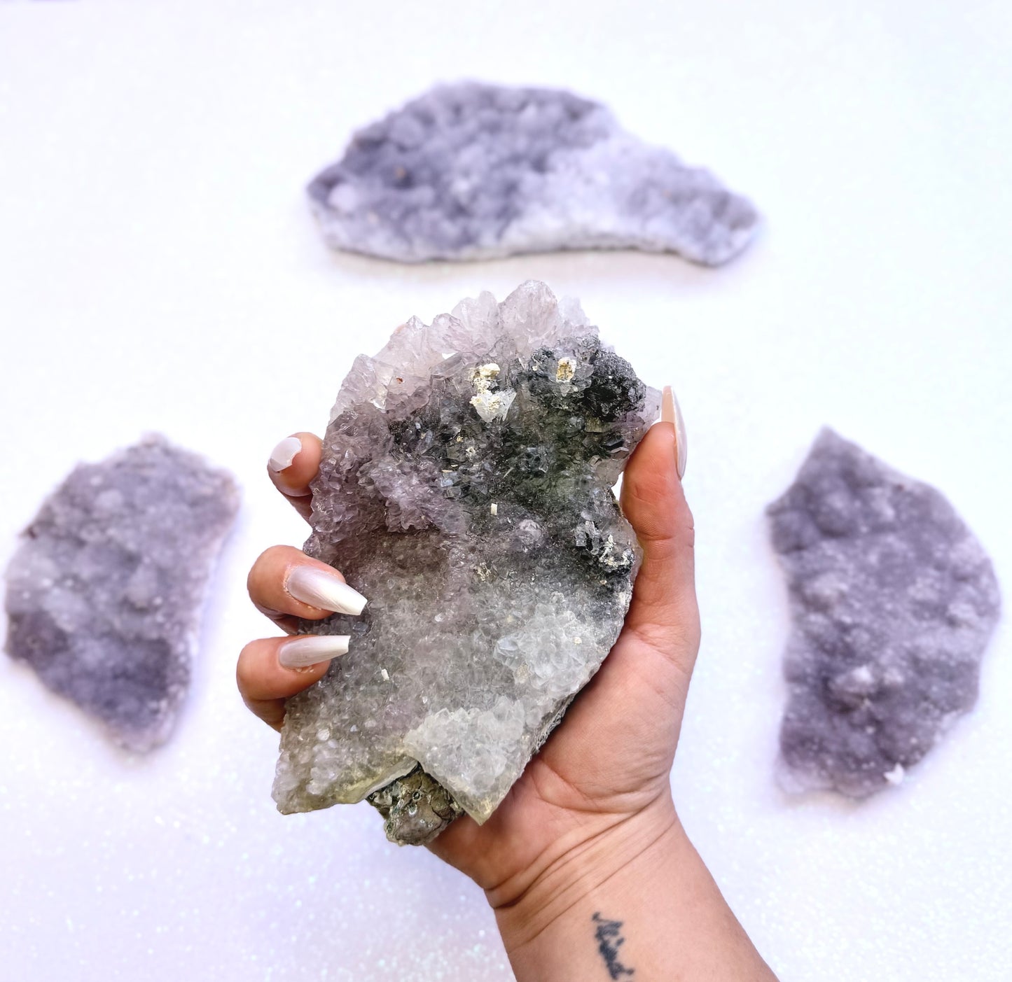 Amethyst Flower with Zeolite Cluster Slice Slab from Madagascar 374g 'Angelica'