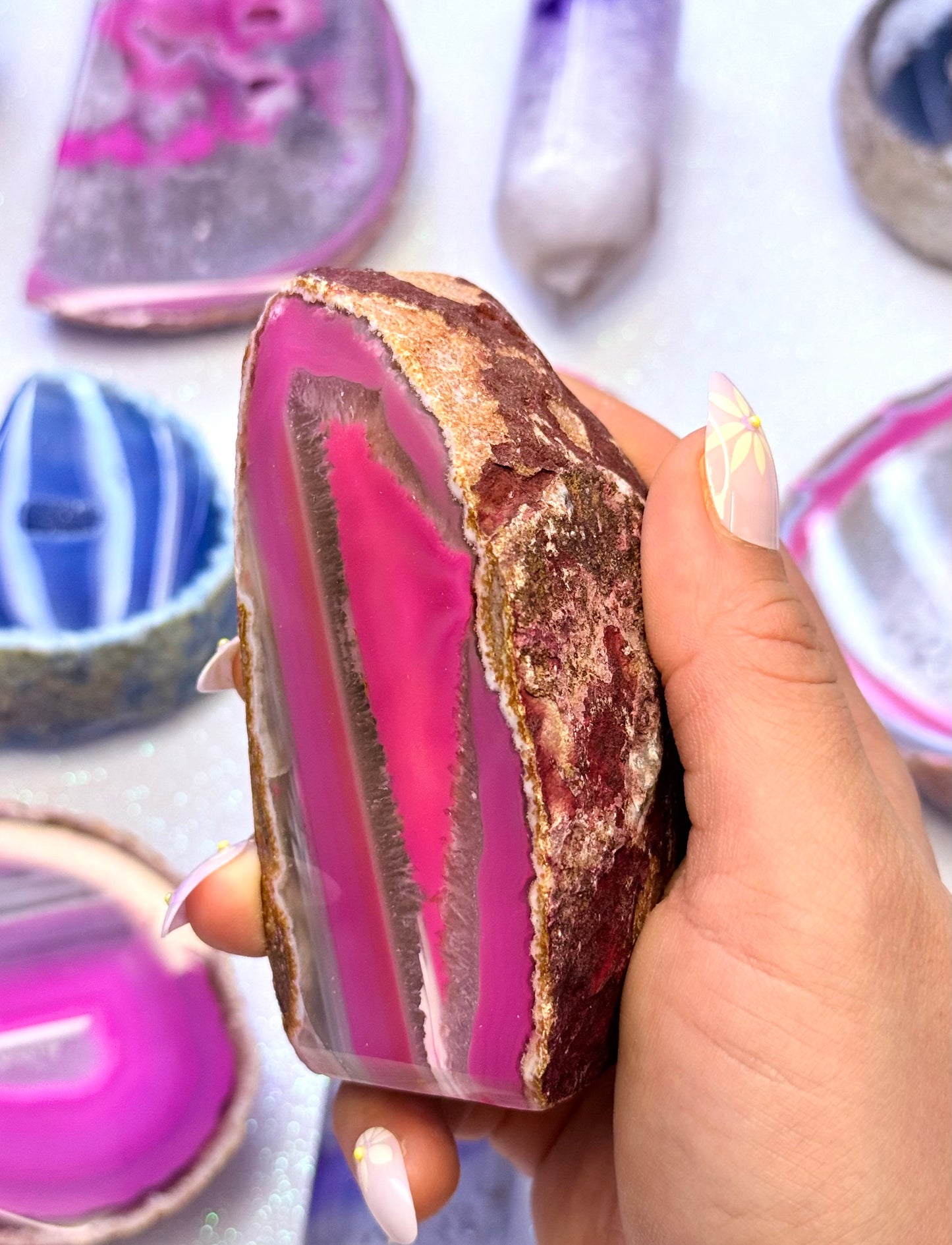 Pink Agate Basecut Freeform Standing Tower Dyed Crystal ‘Paisley’ 396g