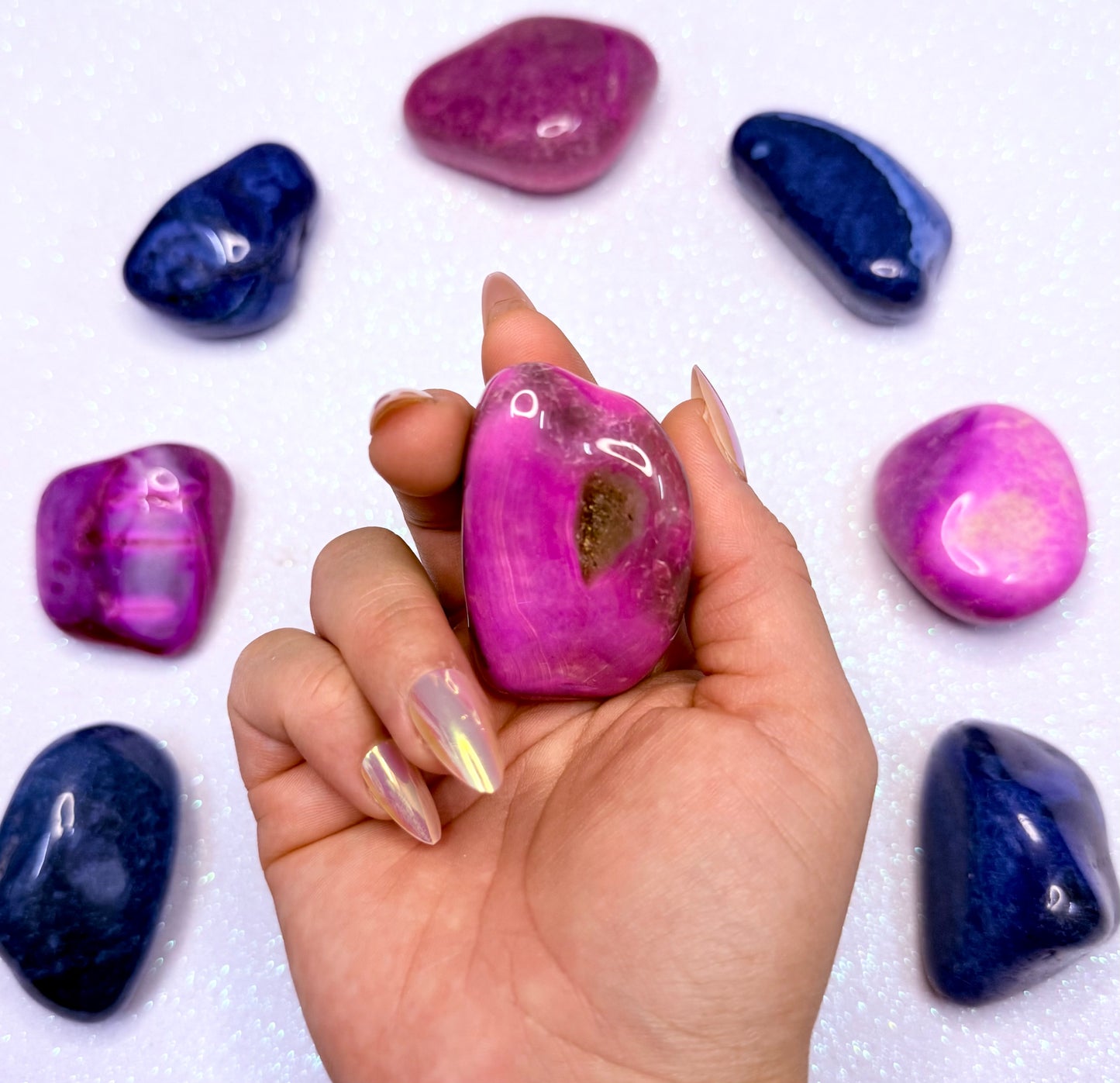 Pink Agate Dyed Palm Stone #7