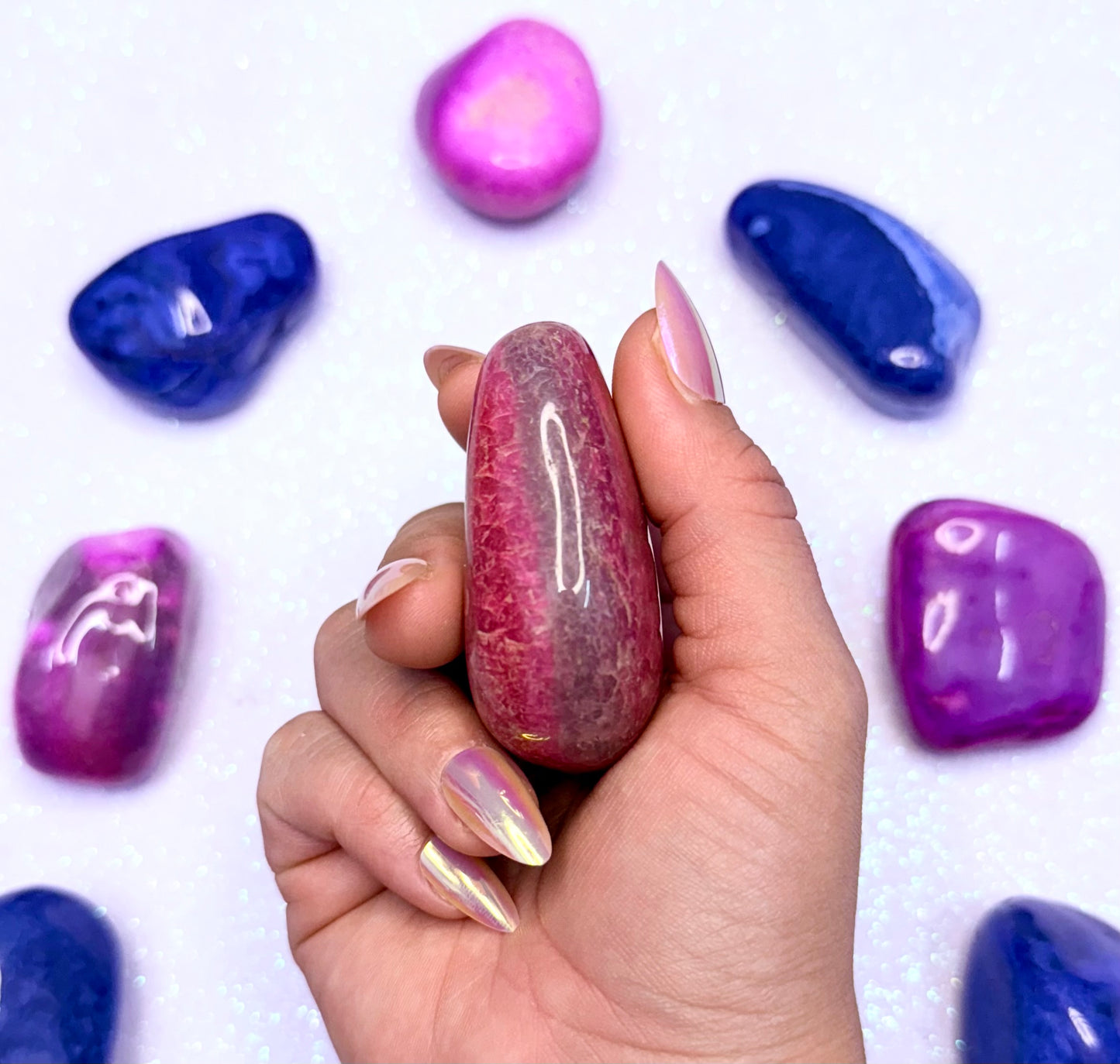 Pink Agate Dyed Palm Stone #1