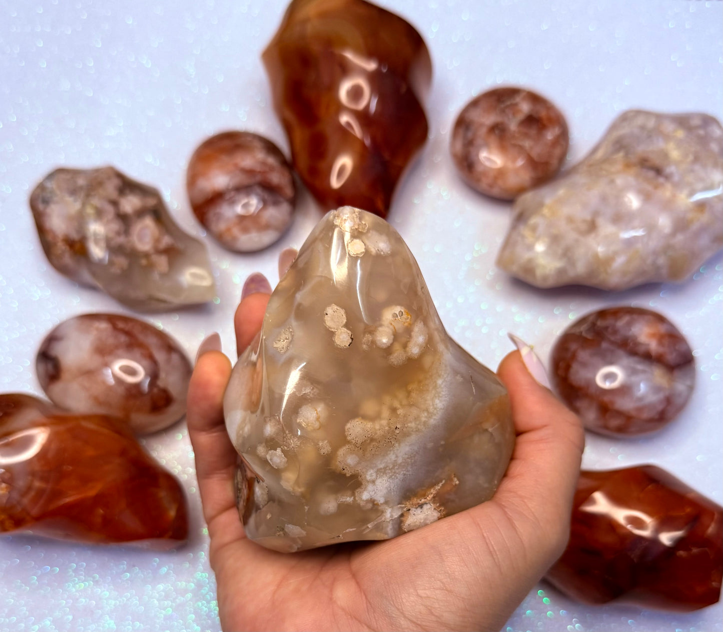 Flower Agate Flame Freeform Crystal Tower ‘Freda’ 475g