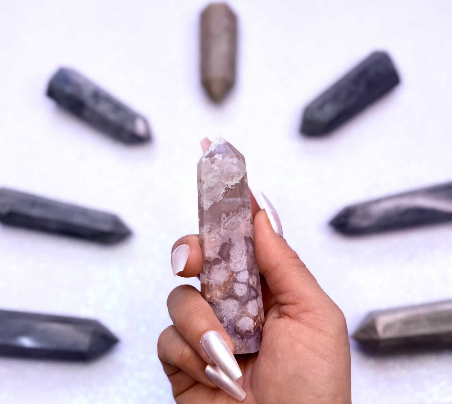 Flower Agate Point Generator Tower 75g #2
