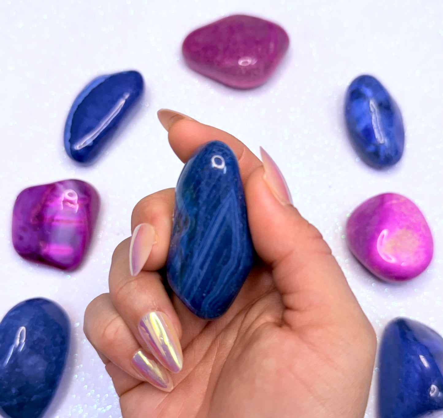 Blue Agate Palm Stone #3