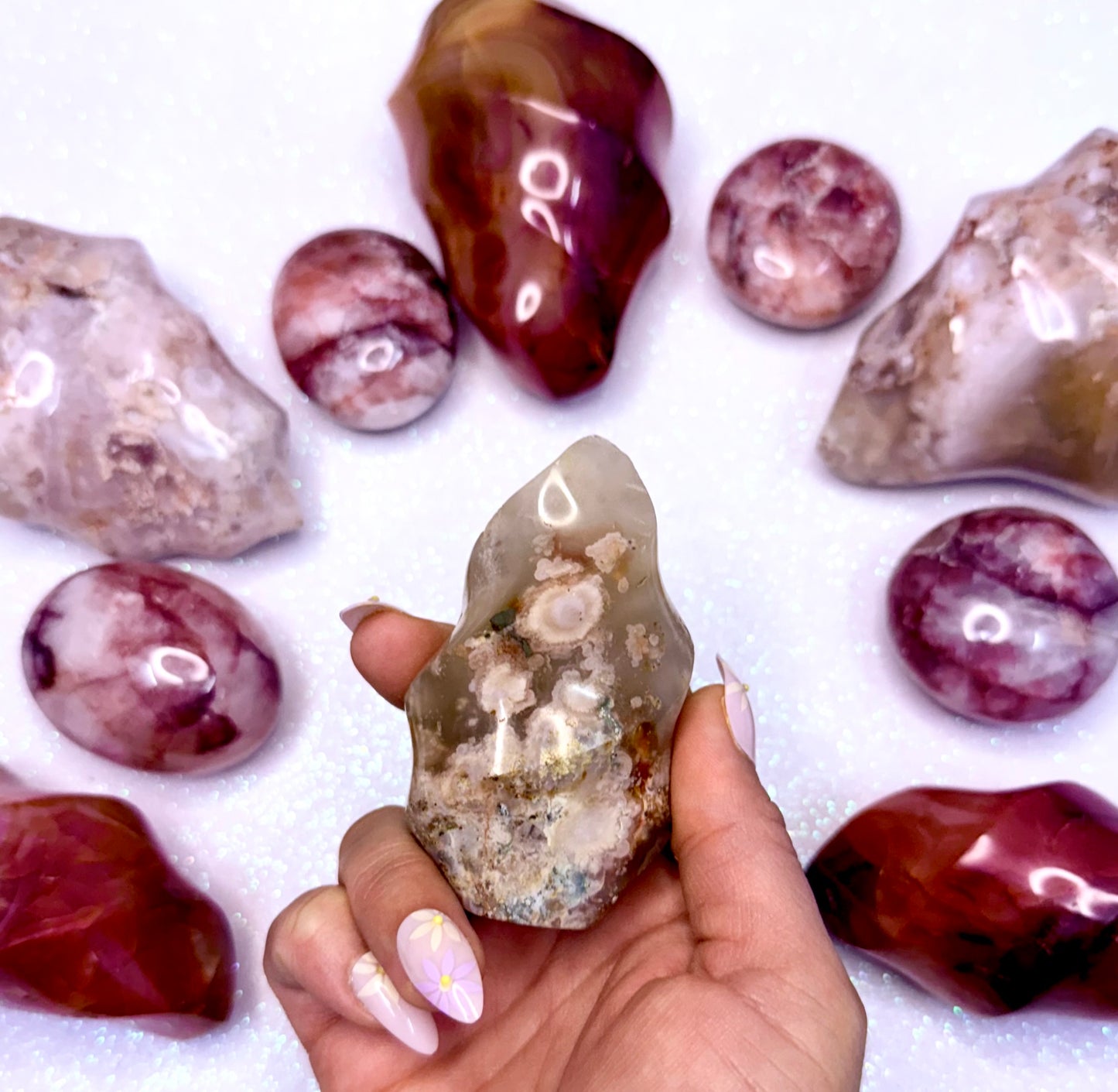 Flower Agate Freeform Flame Tower Crystal ‘Fiona’ 175g