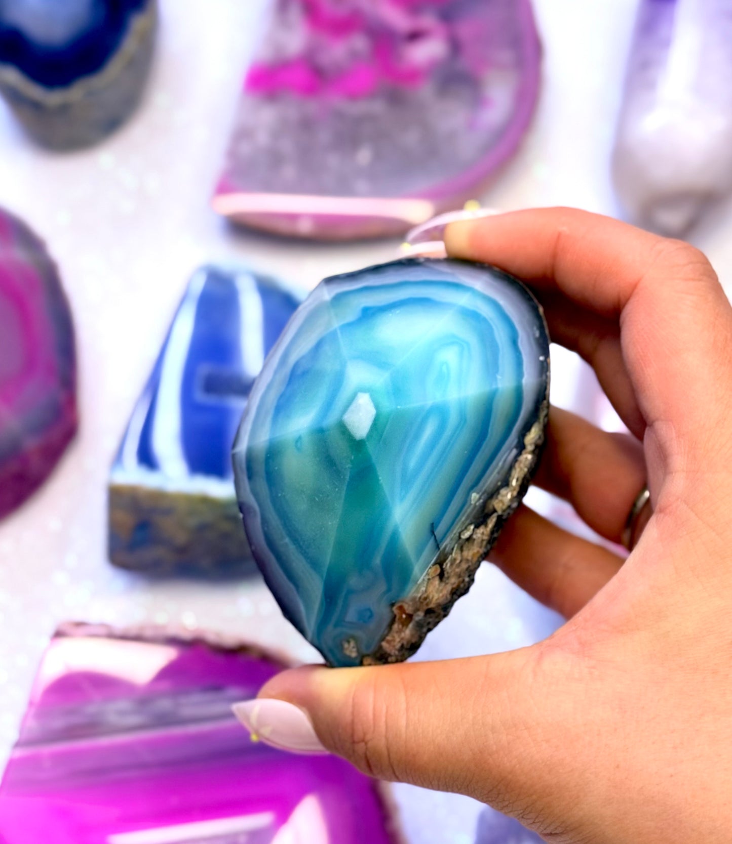 Blue Agate Point Basecut Freeform Generator Tower Dyed Natural Crystal 'Bella' 318g