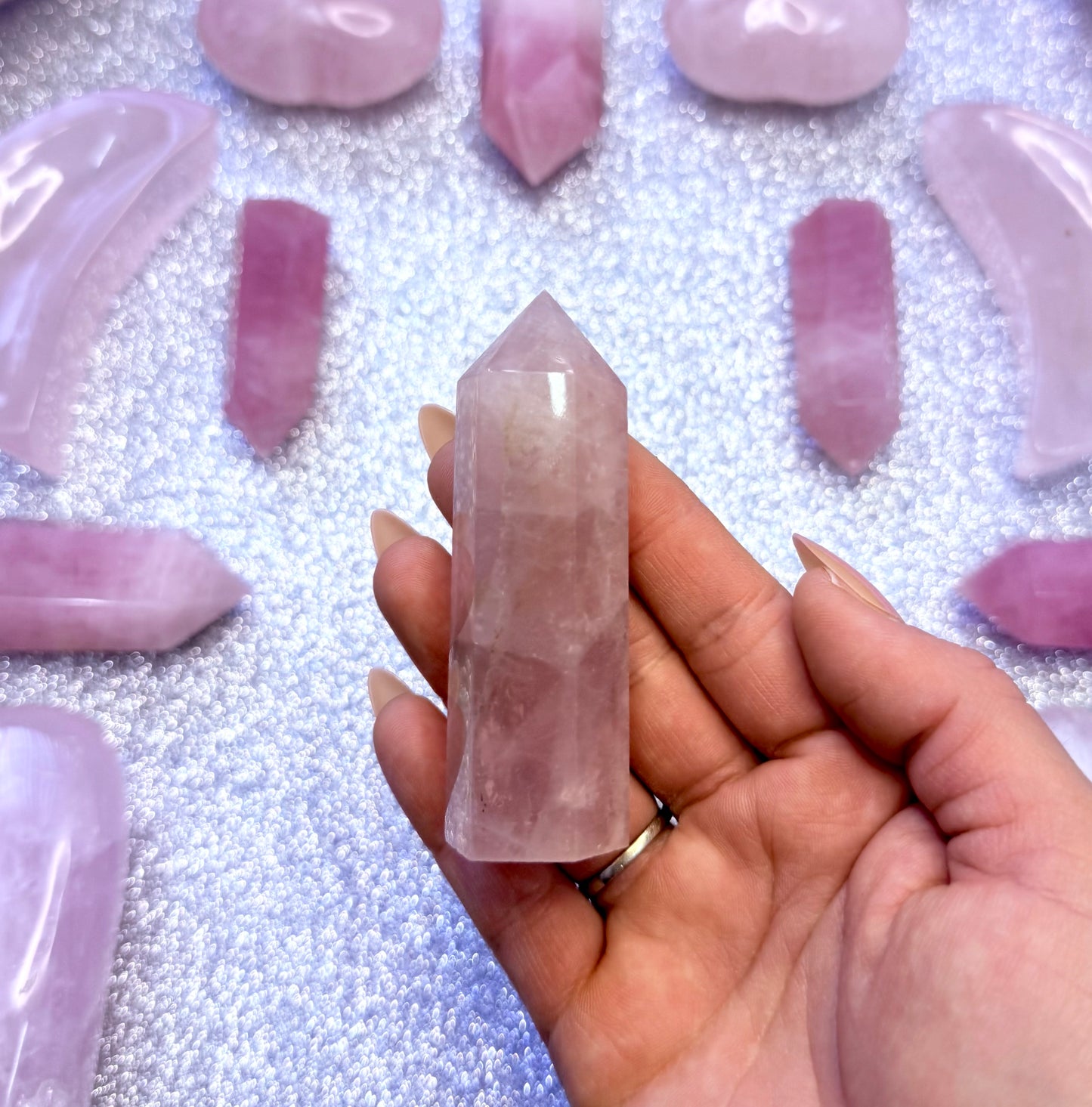 Rose Quartz Point Generator Crystal Tower - 91g