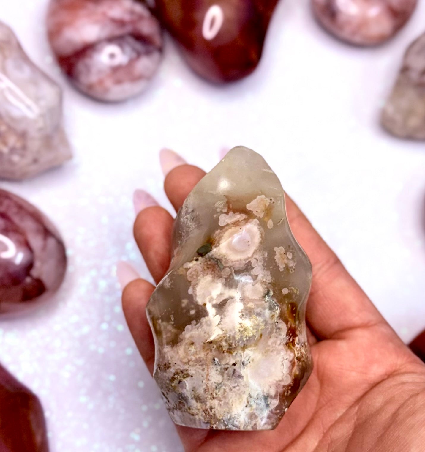 Flower Agate Freeform Flame Tower Crystal ‘Fiona’ 175g