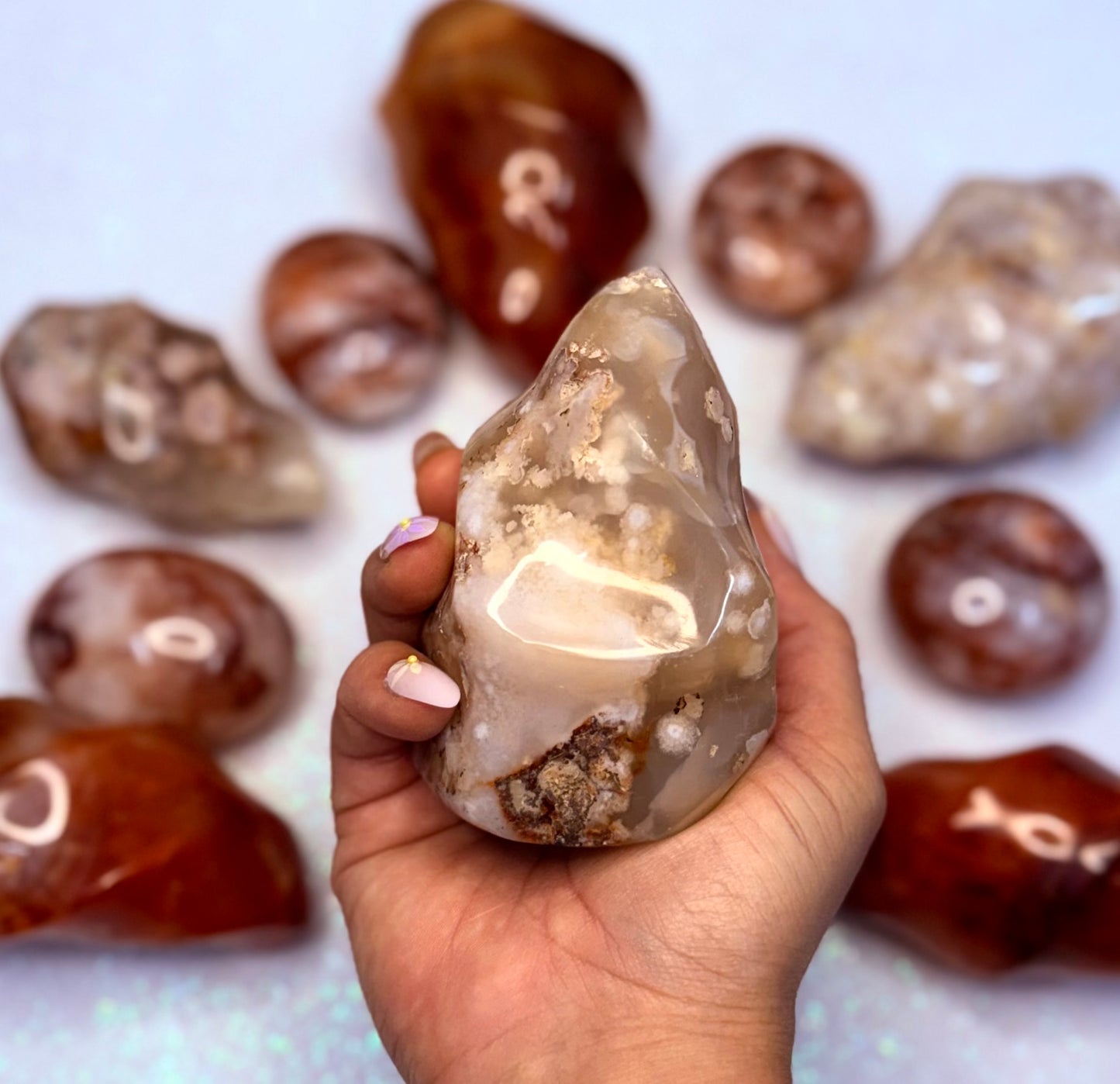 Flower Agate Flame Freeform Crystal Tower ‘Freda’ 475g