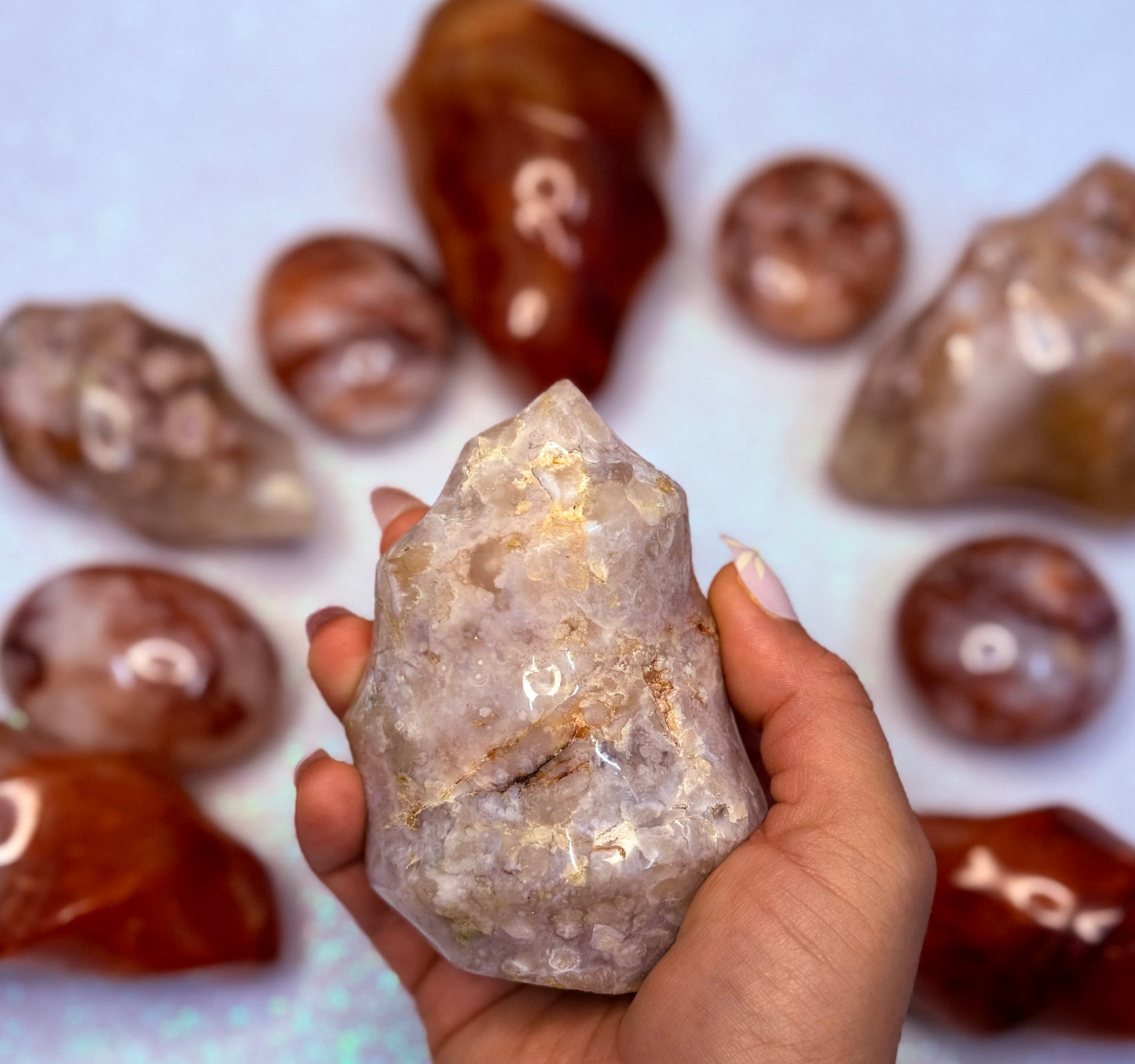 Flower Agate Freeform Flame Crystal Tower ‘Frances’ 353g