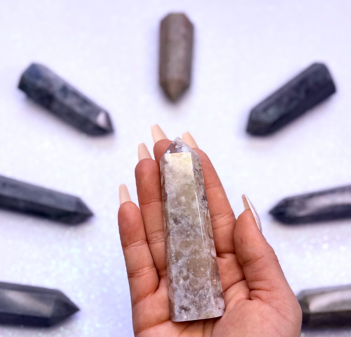 Flower Agate Point Generator Tower 75g #2