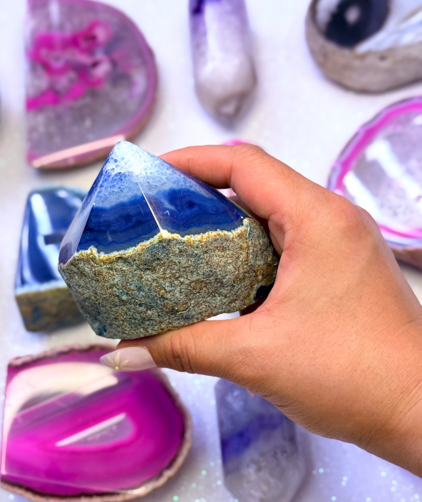 Blue Agate Point Basecut Freeform Generator Tower Dyed Natural Crystal ‘Byron’ 253g