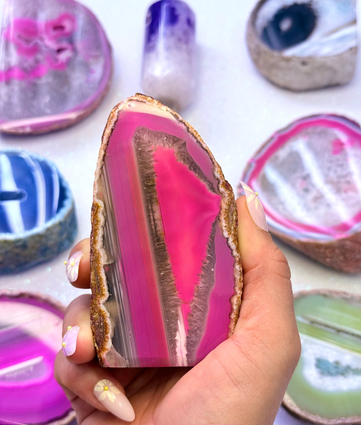 Pink Agate Basecut Freeform Standing Tower Dyed Crystal ‘Paisley’ 396g