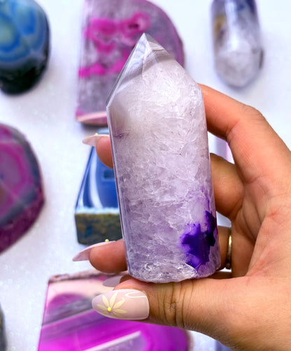 Purple Agate Point Tower Generator Natural Dyed Crystal ‘Peta’ 219g