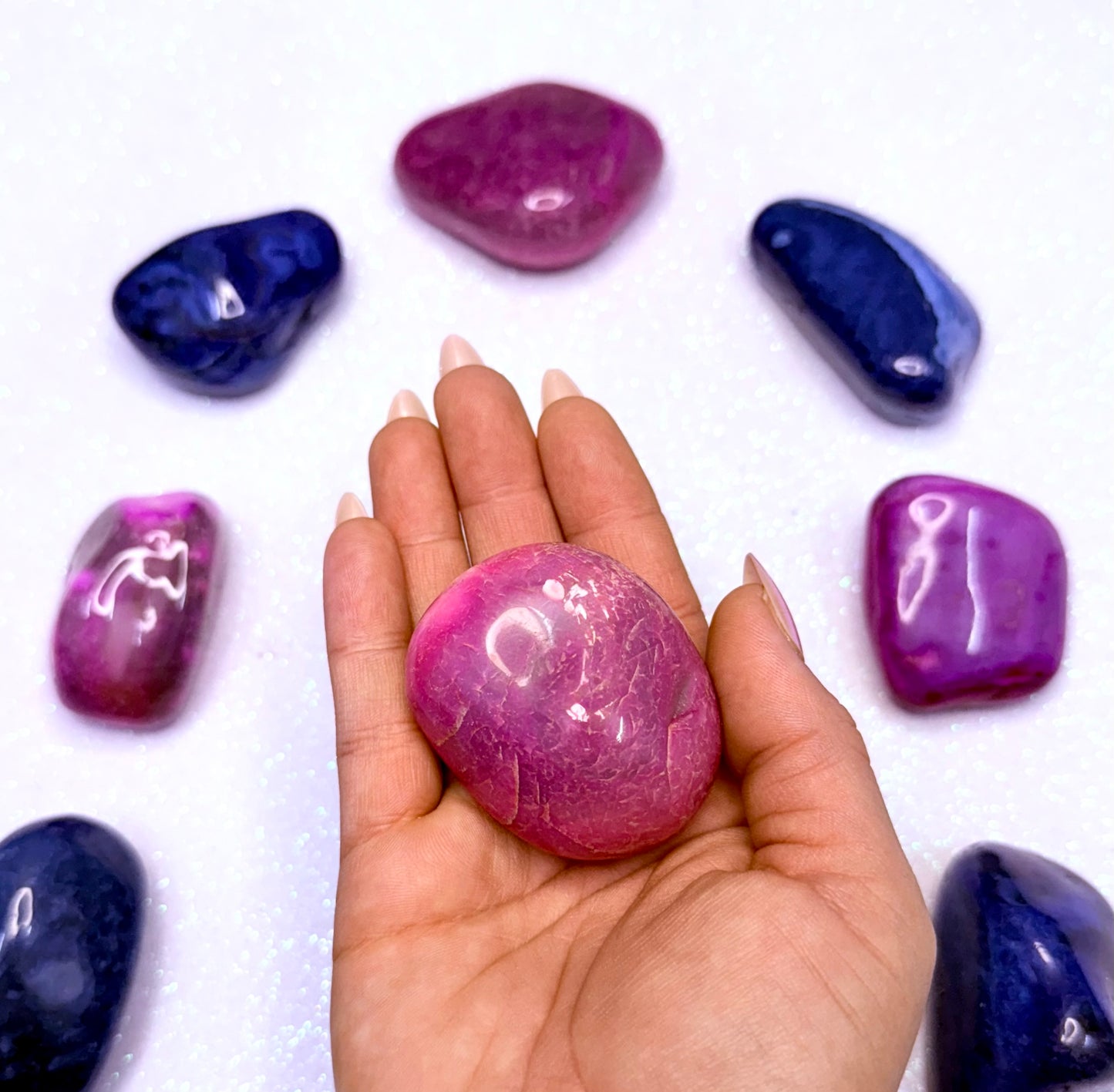 Pink Agate Dyed Palm Stone #2