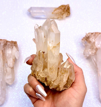 Himalayan Cathedral Clear Golden Quartz Cluster “Hunter” 330g