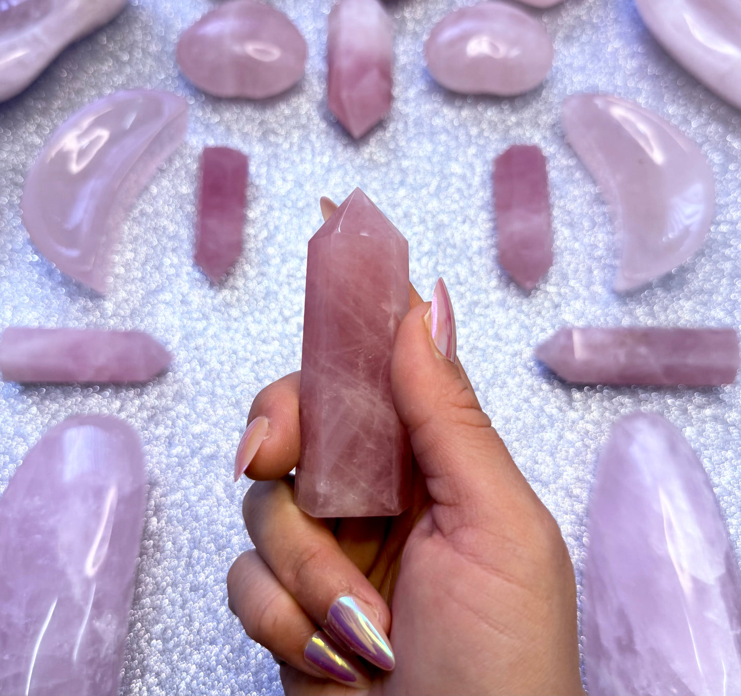 Rose Quartz Point Generator Crystal Tower - 100g