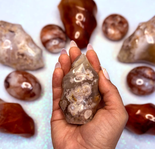 Flower Agate Freeform Flame Tower Crystal ‘Fiona’ 175g