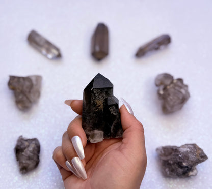 Smoky Quartz Raw Point Generator Standing Tower 101g #2