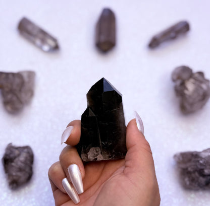 Smoky Quartz Raw Point Generator Standing Tower 101g #2