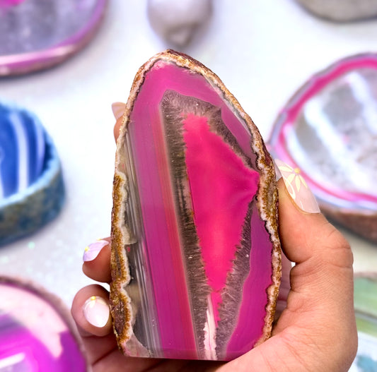 Pink Agate Basecut Freeform Standing Tower Dyed Crystal ‘Paisley’ 396g