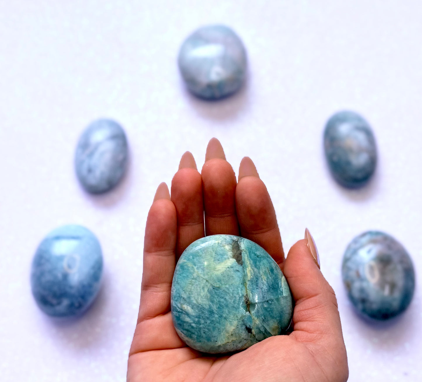 Amazonite Palm Stone with Black Tourmaline Inclusions #12