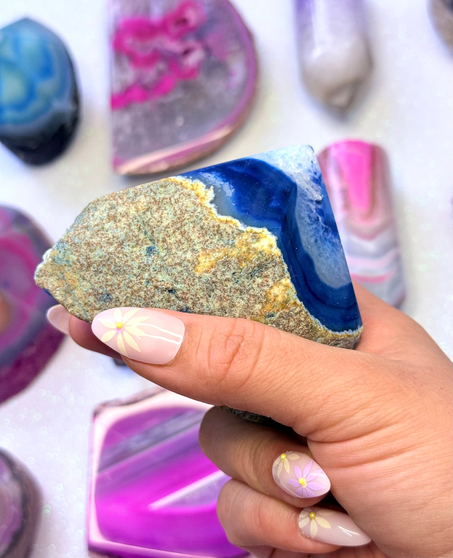 Blue Agate Point Basecut Freeform Generator Tower Dyed Natural Crystal ‘Byron’ 253g
