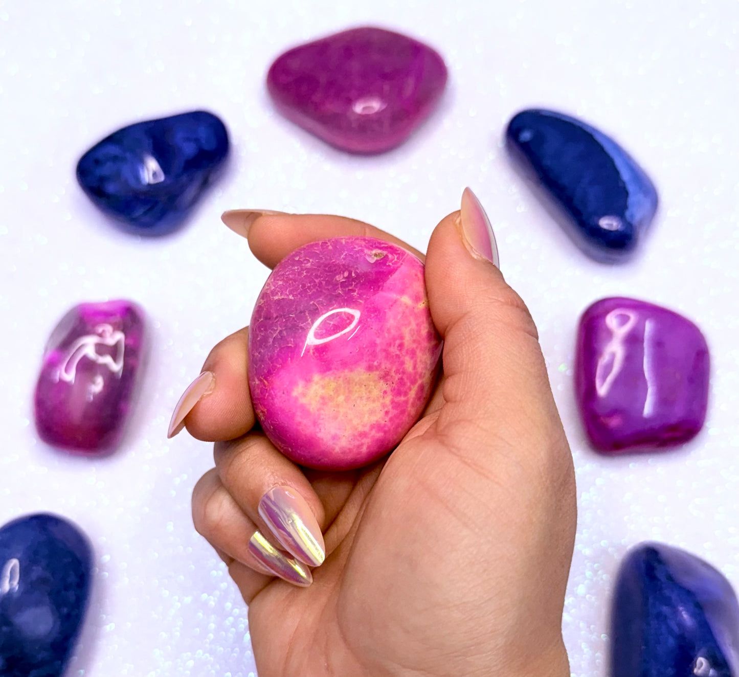 Pink Agate Dyed Palm Stone #2