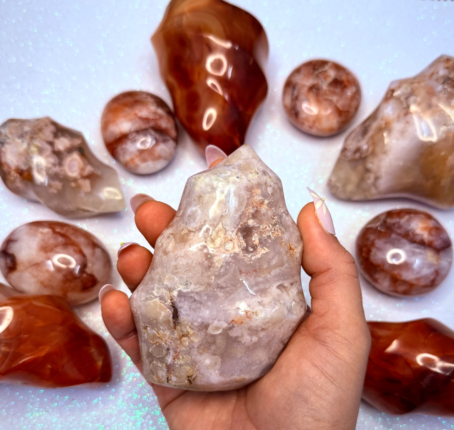 Flower Agate Freeform Flame Crystal Tower ‘Frances’ 353g