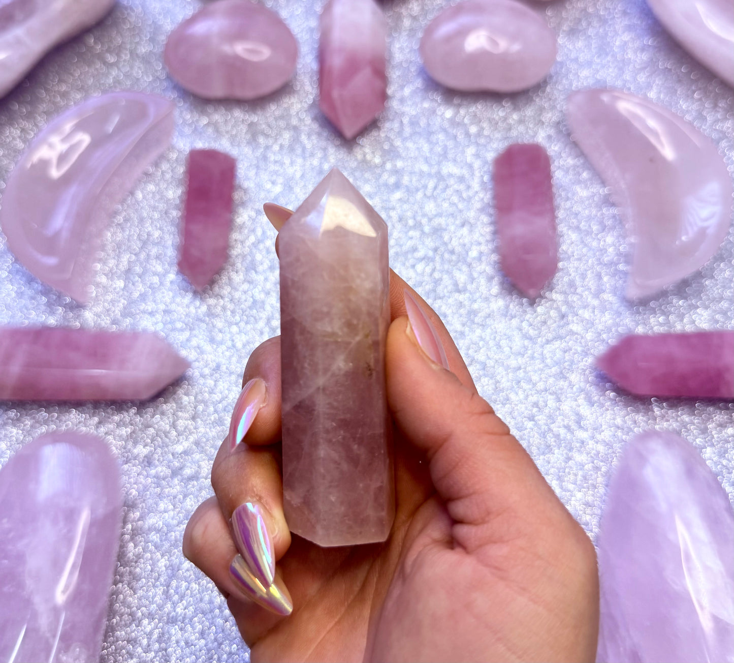 Rose Quartz Point Generator Crystal Tower - 91g