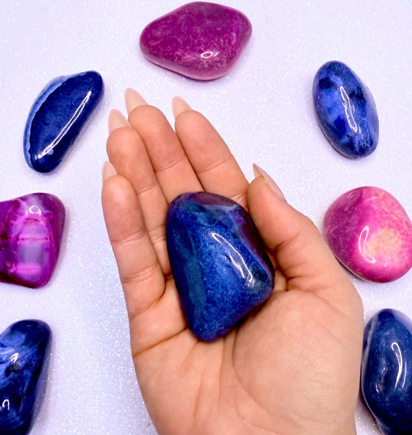 Blue Agate Dyed Palm Stone #5