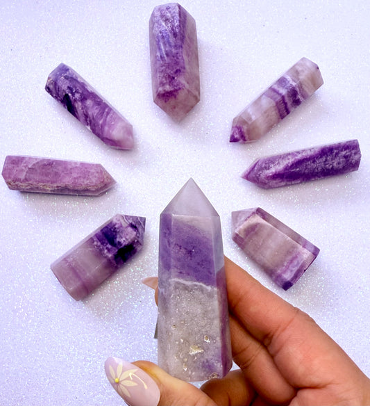 Rare Purple Silk Fluorite Point Tower 64g