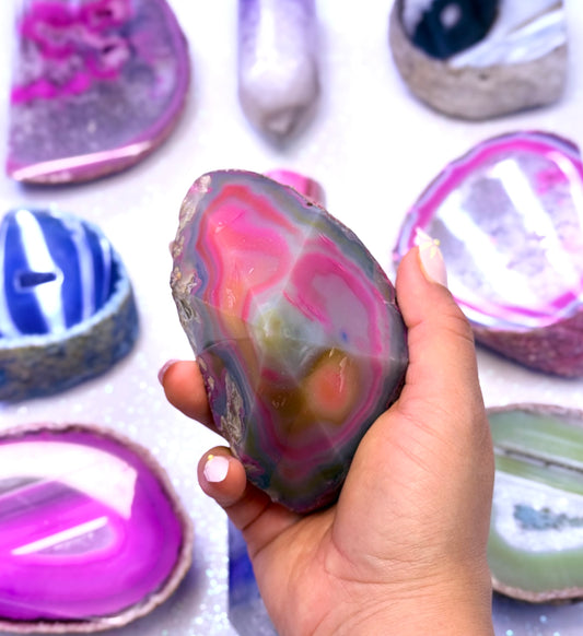 Pink Agate Basecut Freeform Standing Generator Tower Dyed Crystal ‘Paris’ 486g