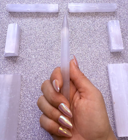 Selenite Polished Point Pencil Wand Crystal Carving 37g