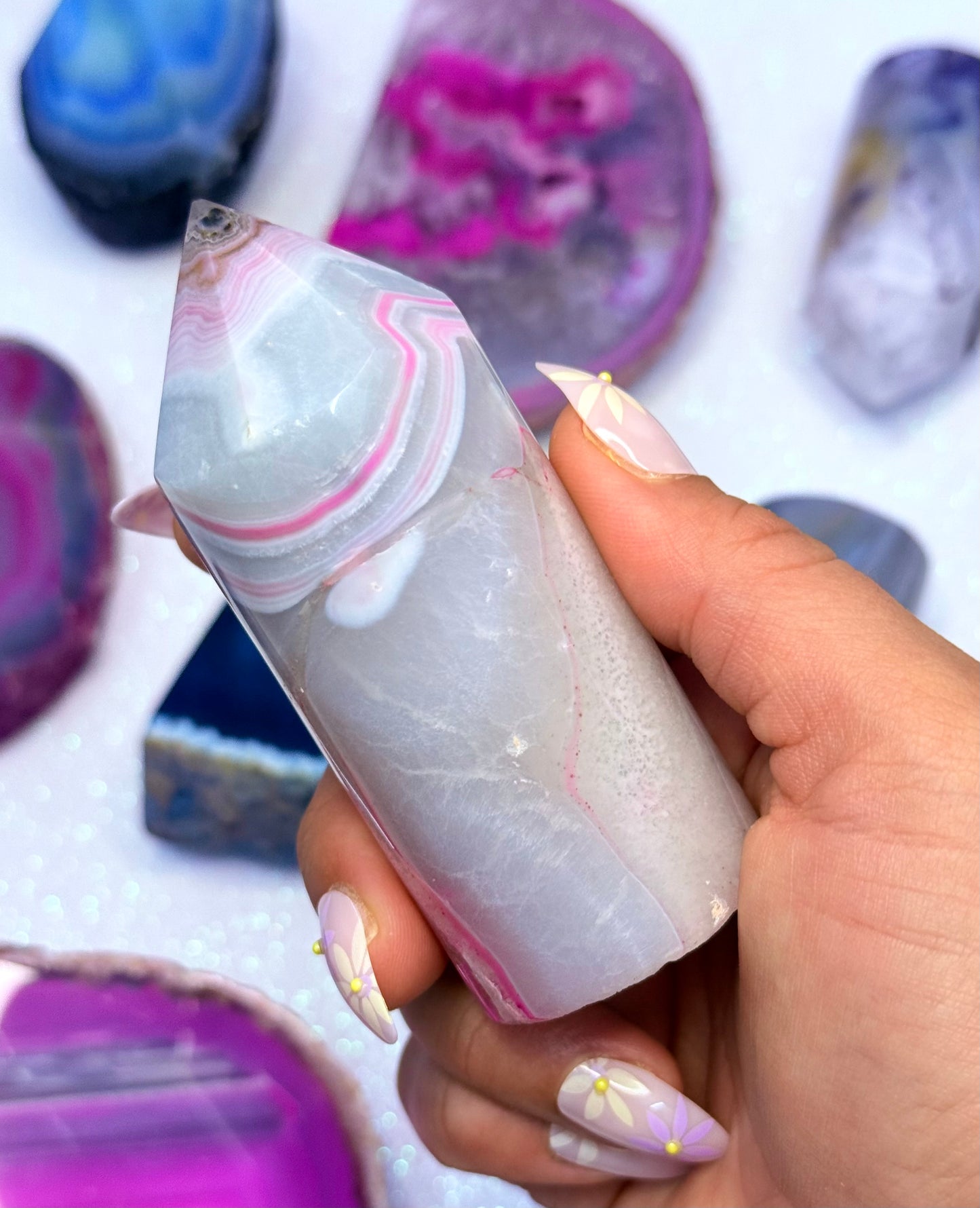 Pink Australian Agate Point Tower Generator Natural Dyed Crystal ‘Piper’ 218g