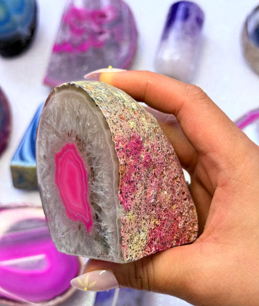 Pink Agate Basecut Freeform Standing Tower Dyed Crystal 'Polly' 423g