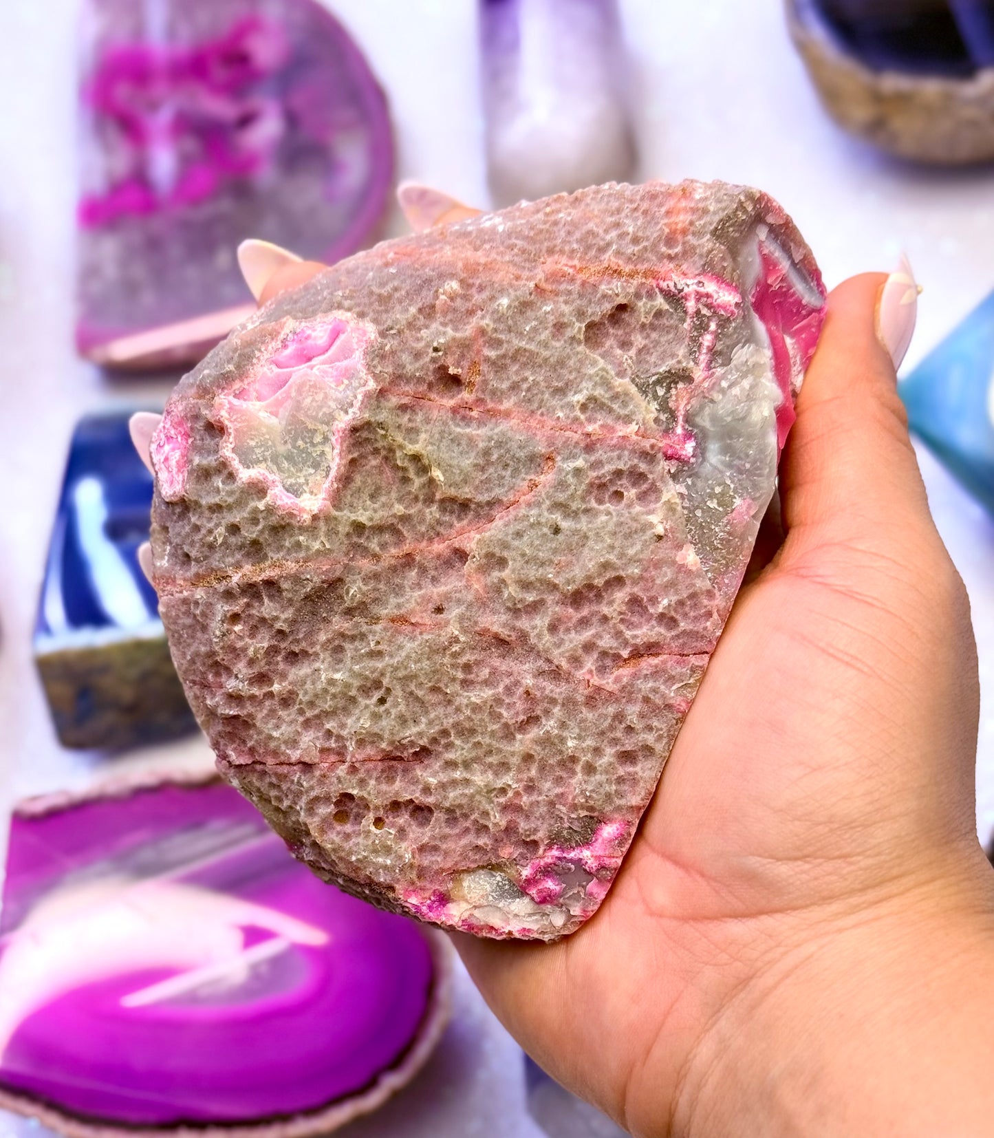 Pink Agate Basecut Freeform Standing Tower Dyed Crystal  ‘Paloma’ 395g