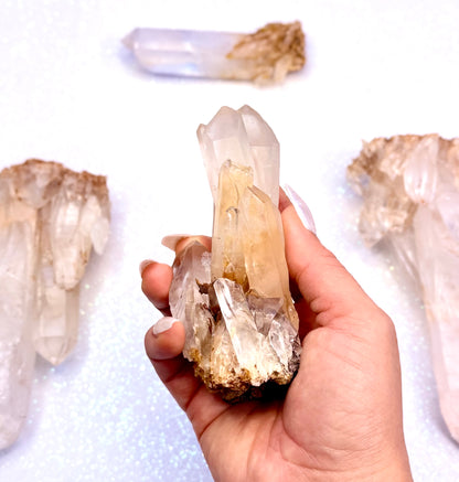Himalayan Cathedral Clear Golden Quartz Cluster “Haven” 238g