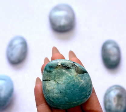Amazonite Palm Stone with Black Tourmaline Inclusions #12