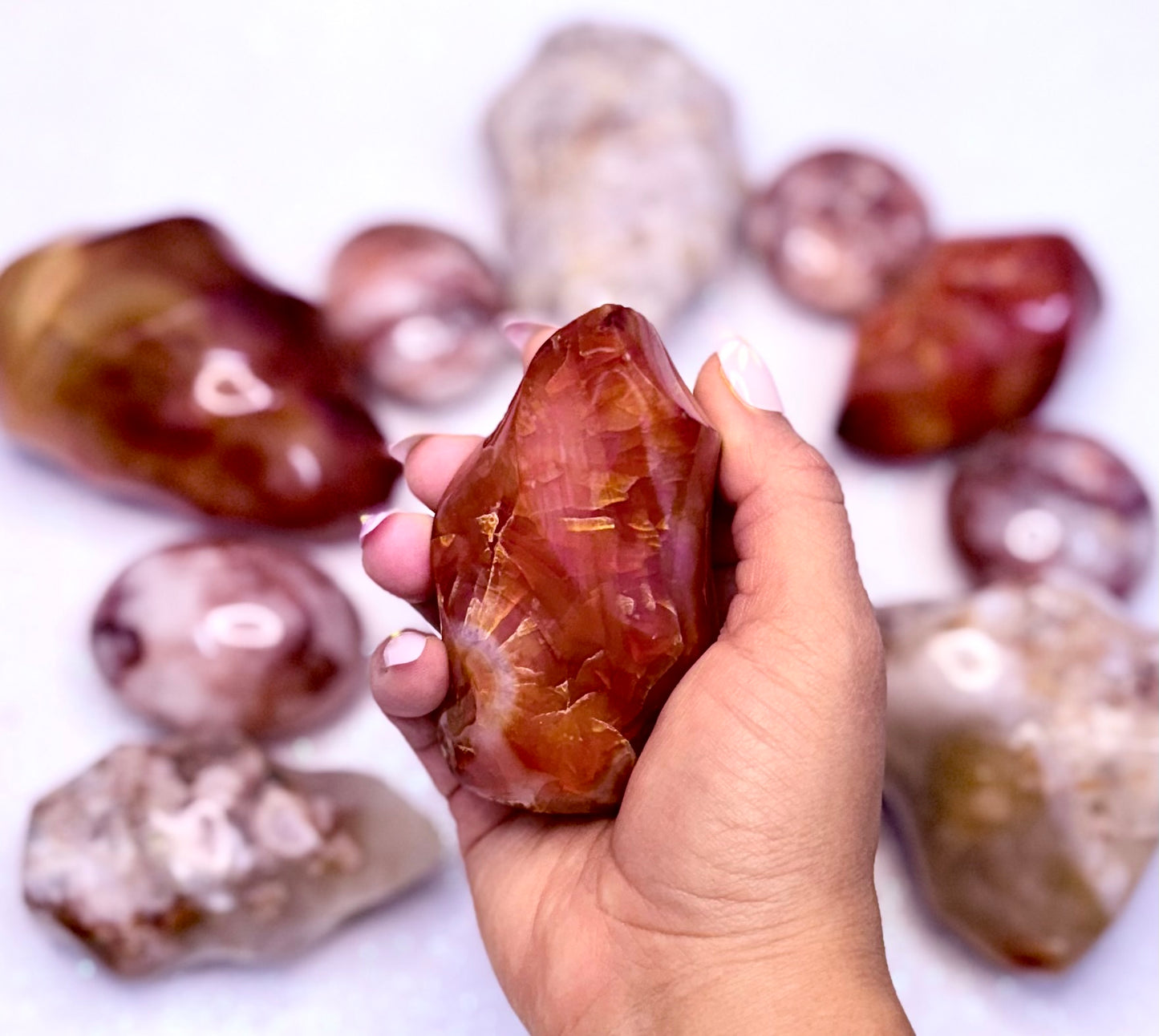 Carnelian Flame Freeform Crystal Tower ‘Chloe’ 263g