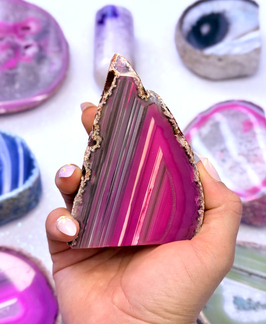Pink Agate Basecut Freeform Standing Tower Dyed Crystal ‘Penelope’ 418g