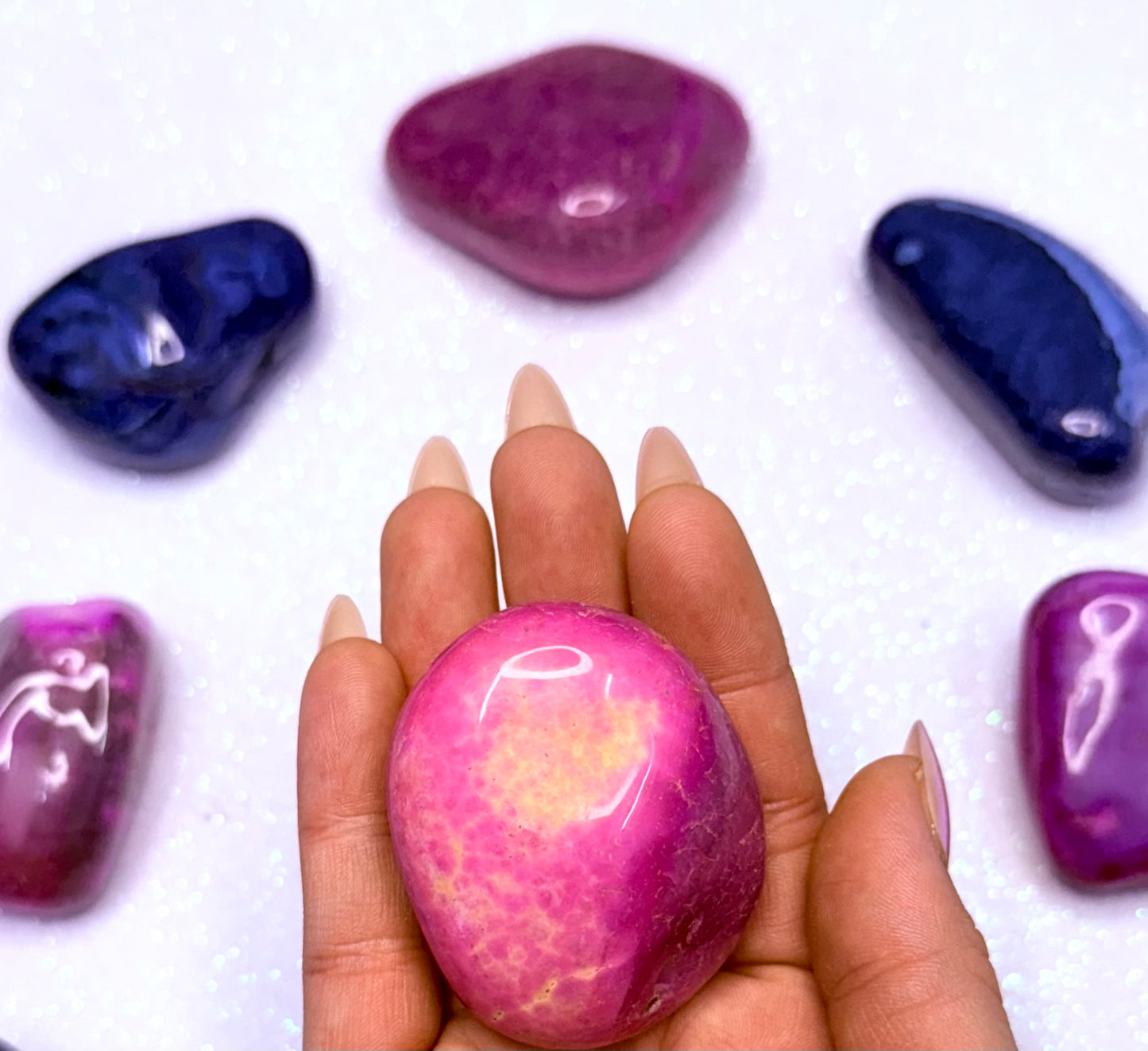 Pink Agate Dyed Palm Stone #2
