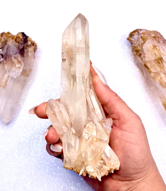 Himalayan Cathedral Clear Golden Quartz Cluster with Mineral Inclusions “Houston” 352g