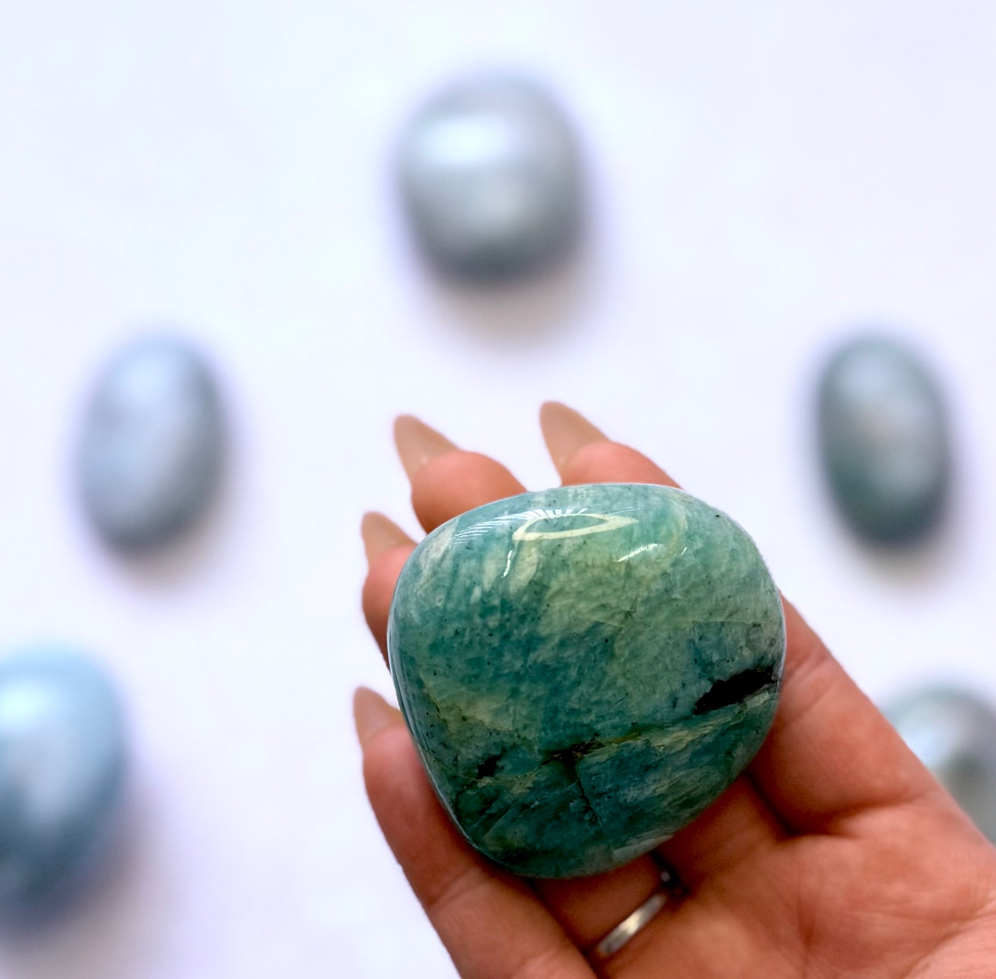 Amazonite Palm Stone with Black Tourmaline Inclusions #12